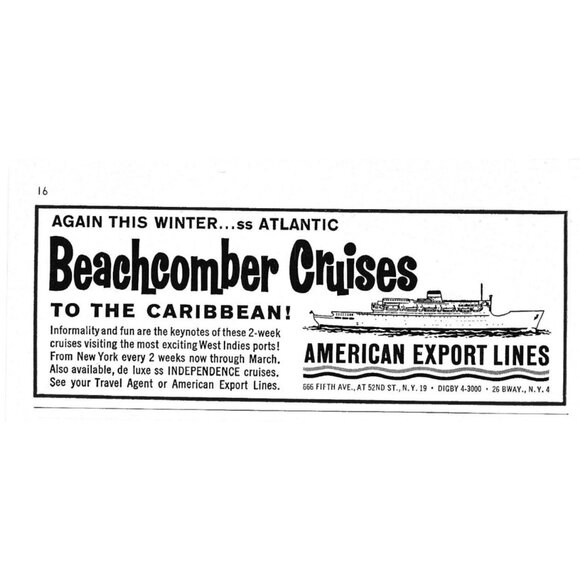 Vintage 1960s Beachcomber Cruises Advertisement Caribbean Travel - Picture 1 of 2